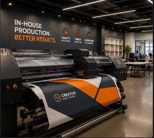 Creative Hub Vision in-house production floor with large format printer